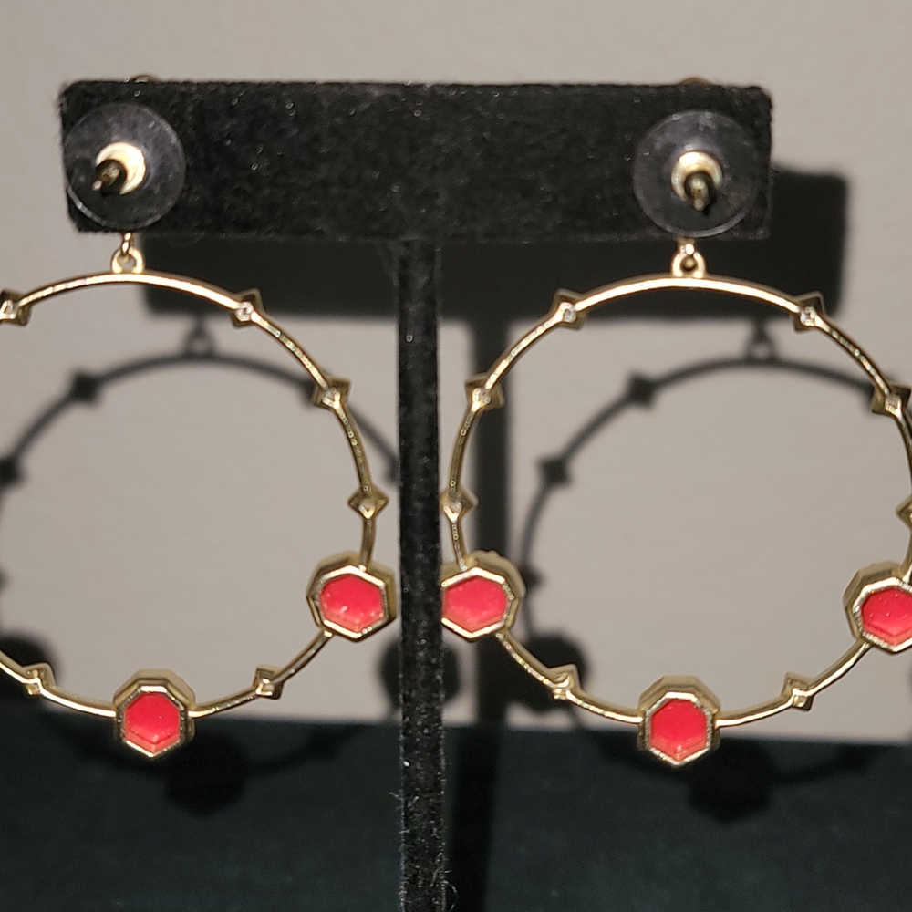 Kendra Scott Shelia Red and Gold Statement Earrings - Picture 5 of 5